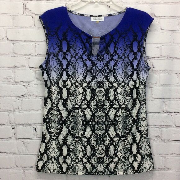 Calvin Klein CK Ombre Snake Print Blouse Women's Size M Blue/White/Black Career - Picture 1 of 7